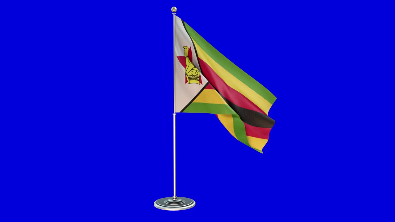 짐바브웨 국기가 크로마로 된 기둥에 흔들리는 3d 일러스트레이션