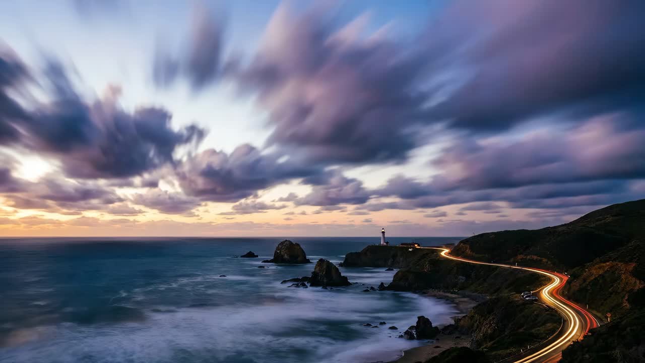 Lighthouse and Coastal Road at Twilight