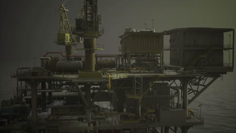 plataforma petrolera opera en el océano durante el tiempo nublado