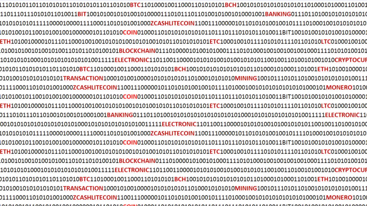 Cryptocurrency on a digital background. Background from a program code and cryptocurrencies