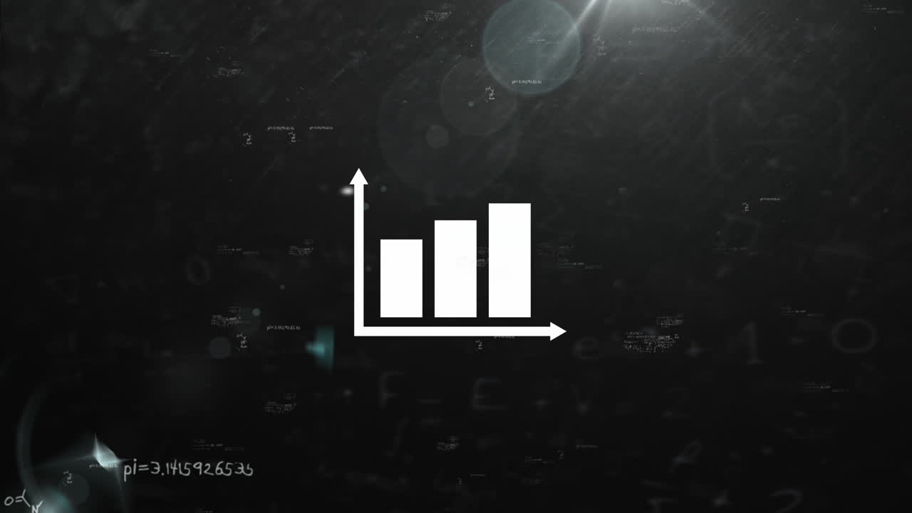Animation of mathematical equations and diagram icon on black background