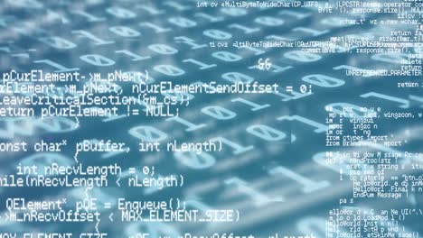 animazione digitale dell'elaborazione dei dati contro l'elaborazione dei dati di codifica binaria su sfondo blu