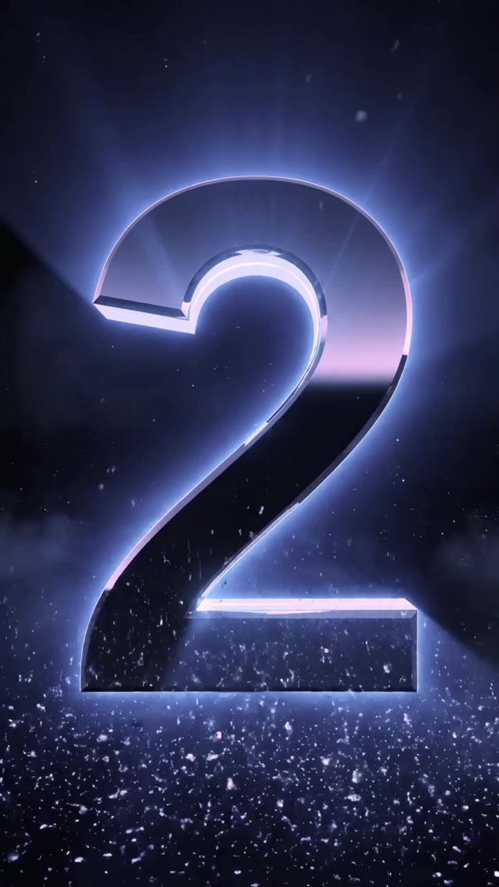 Futuristic Digital Countdown with Shattering and Glowing Numbers