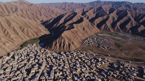 aerial view of a mountain village in central asia