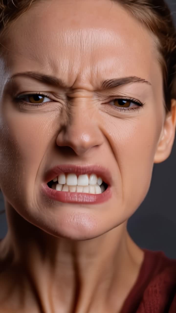 Intense Emotion Captured: A Woman's Fierce Expression of Anger and Frustration in Close-Up, Highlighting the Depths of Human Emotion and Raw Energy