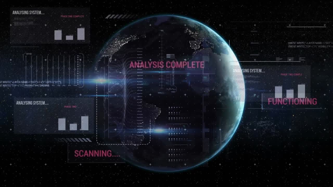 Animation of financial data processing over globe