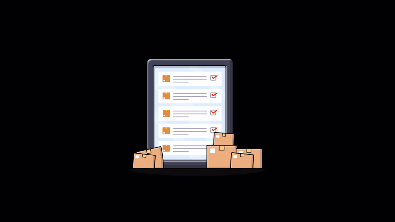 Digital Checklist on Tablet with Delivery Boxes Animation