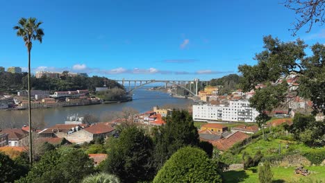porto bridge over douro river with nature on sunny day