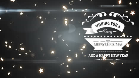 animation of christmas greetings and stars falling over dark background