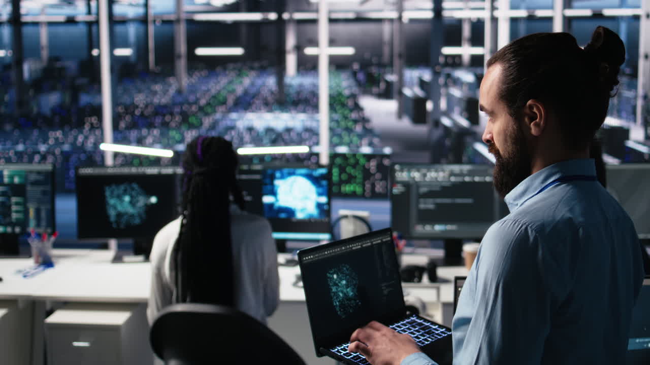 Server Room Technician Using Ai Llm Chatbot To Review Infrastructure Diagnostics