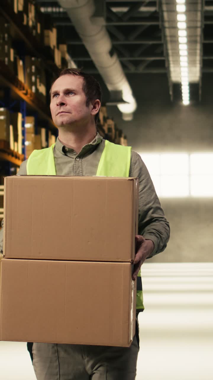 Vertical Video Depot Personnel Overseeing Packages And Boxes For Order Details