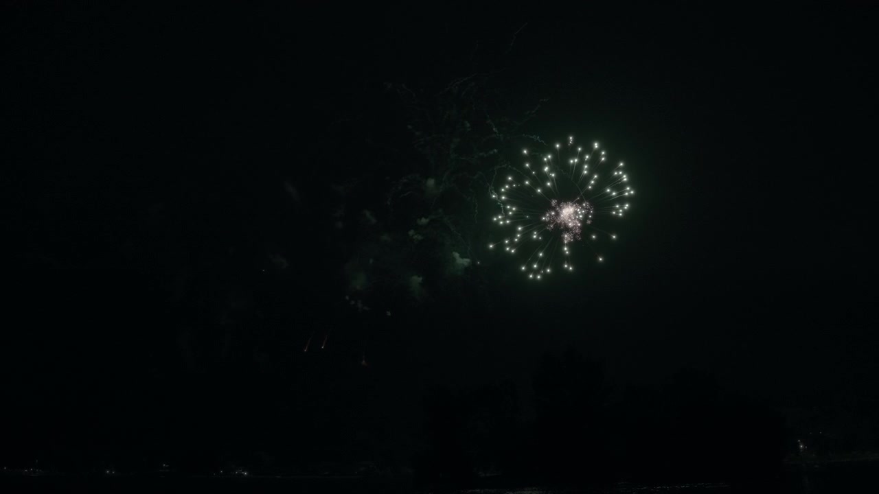 Fuochi d'artificio che esplodono sopra il lago