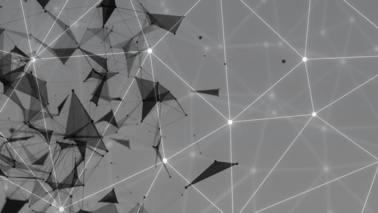 Animation of network of connections with shapes on gray background