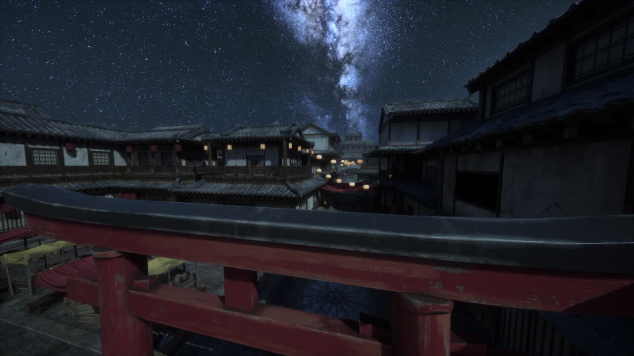日本の伝統的な街並みの夜景