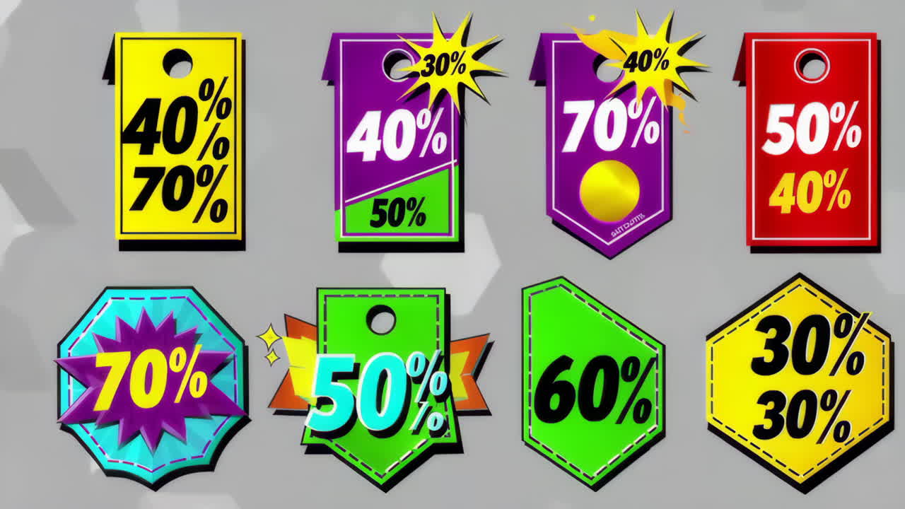 Collection of Colorful Discount Price Tags and Sale Labels