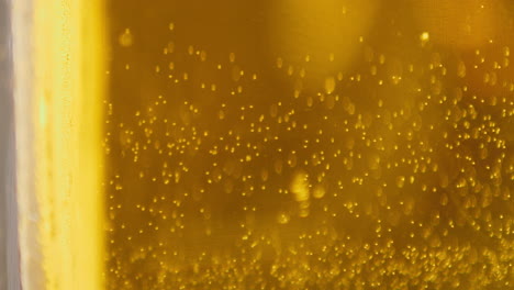 extreme close up of craft beer bubbles floating to the top of a pint glass vertical
