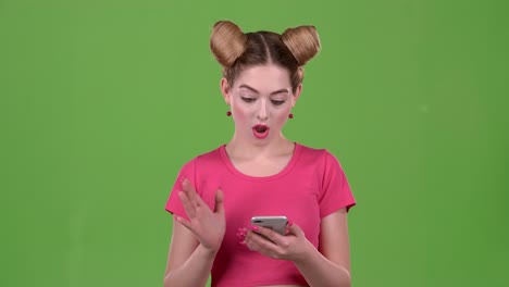 woman using a smartphone with different expressions