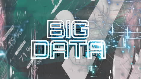 animación de texto de big data, red de conexiones a través del procesamiento de datos financieros