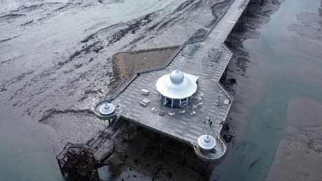 bangor garth pier victorian ornamental silver dome pavilion landmark tourist aerial view seaside attraction birdseye orbit right