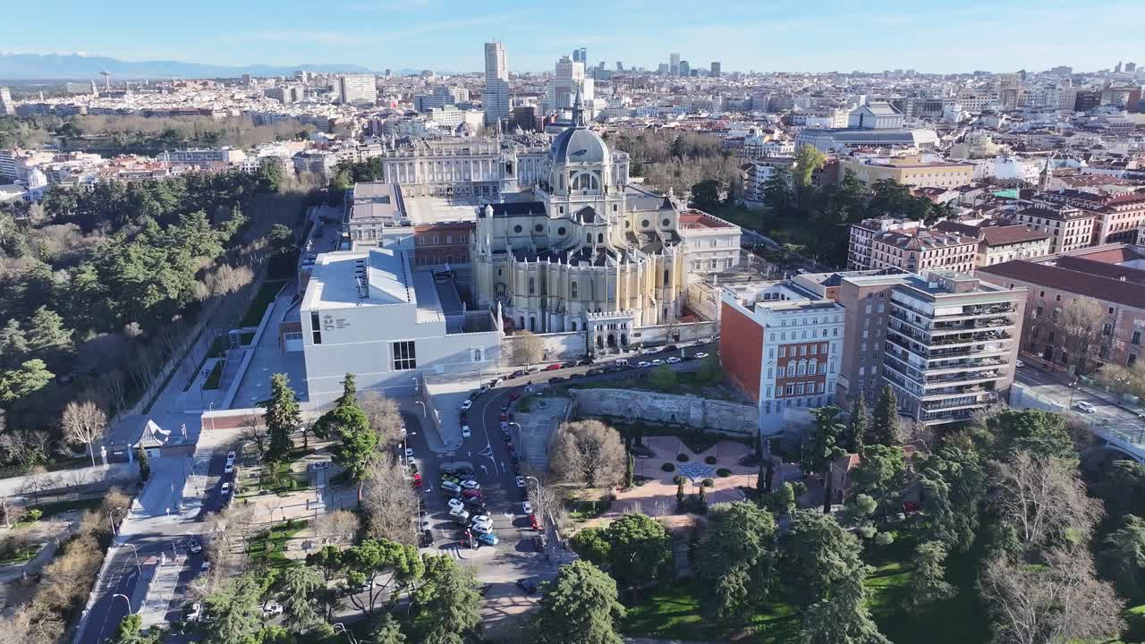 Madrid Skyline At Madrid In Community Of Madrid Spain. Royal Palace Landscape. Downtown District. Santa Maria Cathedral Scenery. Madrid Skyline In Spain. Beautiful Cityscape