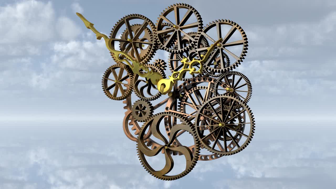Clockwork, the movement of time and the sky. 3D rendering.