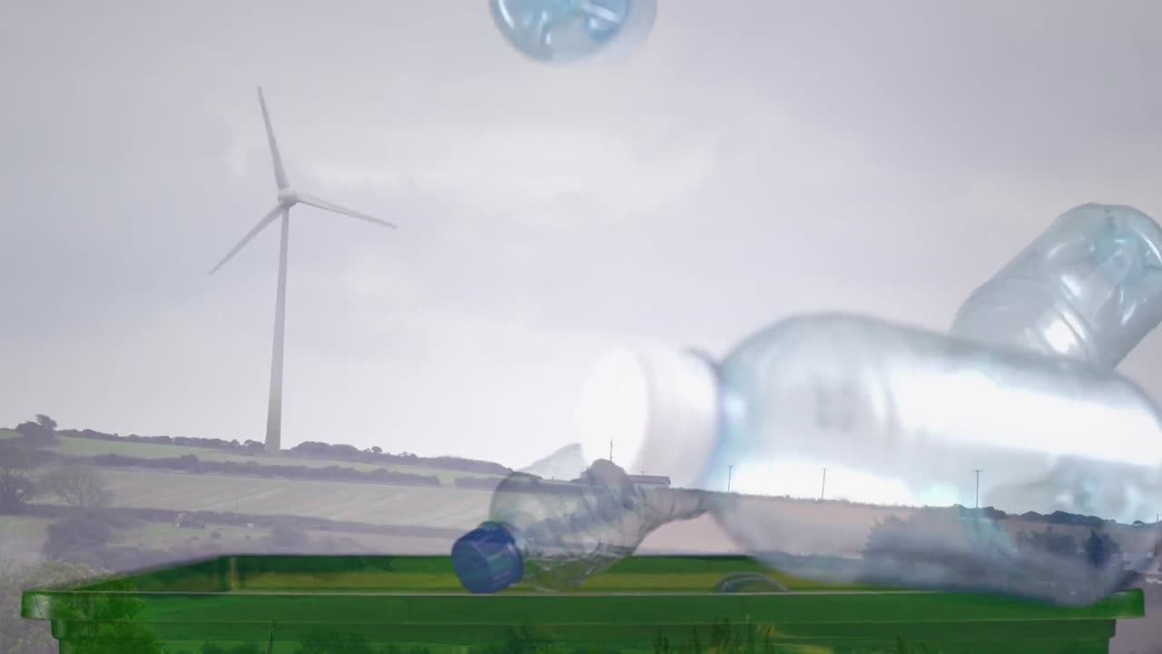 플라스틱 병 과 풍력 터빈 이 있는 상자 의 애니메이션
