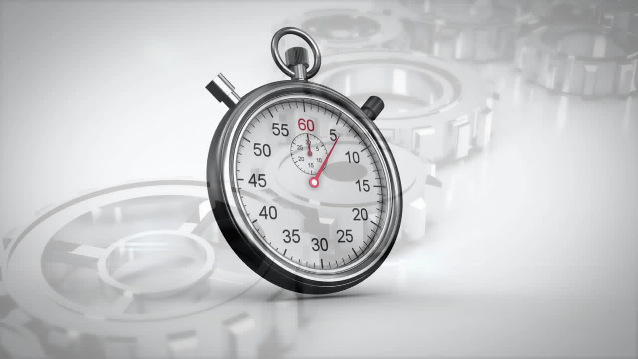 animación del stopwatch haciendo tic-tac sobre los engranajes que trabajan en segundo plano
