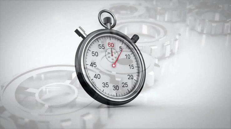 Animation of stop watch ticking over cogs working in background