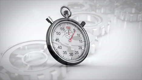 animation of stop watch ticking over cogs working in background