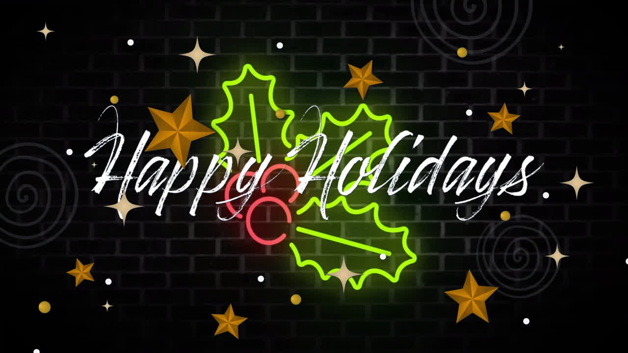 Animation of happy holidays text over christmas decorations background