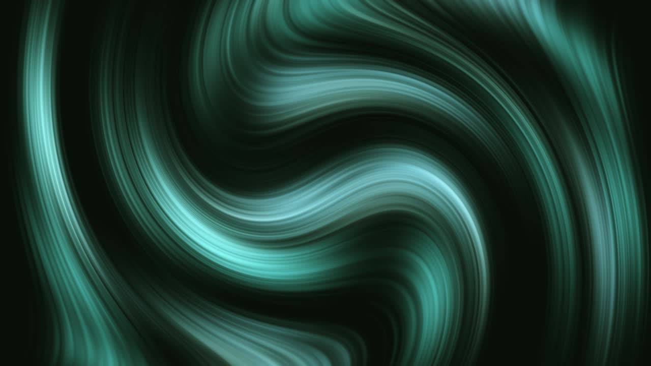 Abstract seamless loop light blue green twisted gradient on dark background. 3d render stripes rippling. Futuristic geometric patterns fluid trendy motion background design smooth color transition.