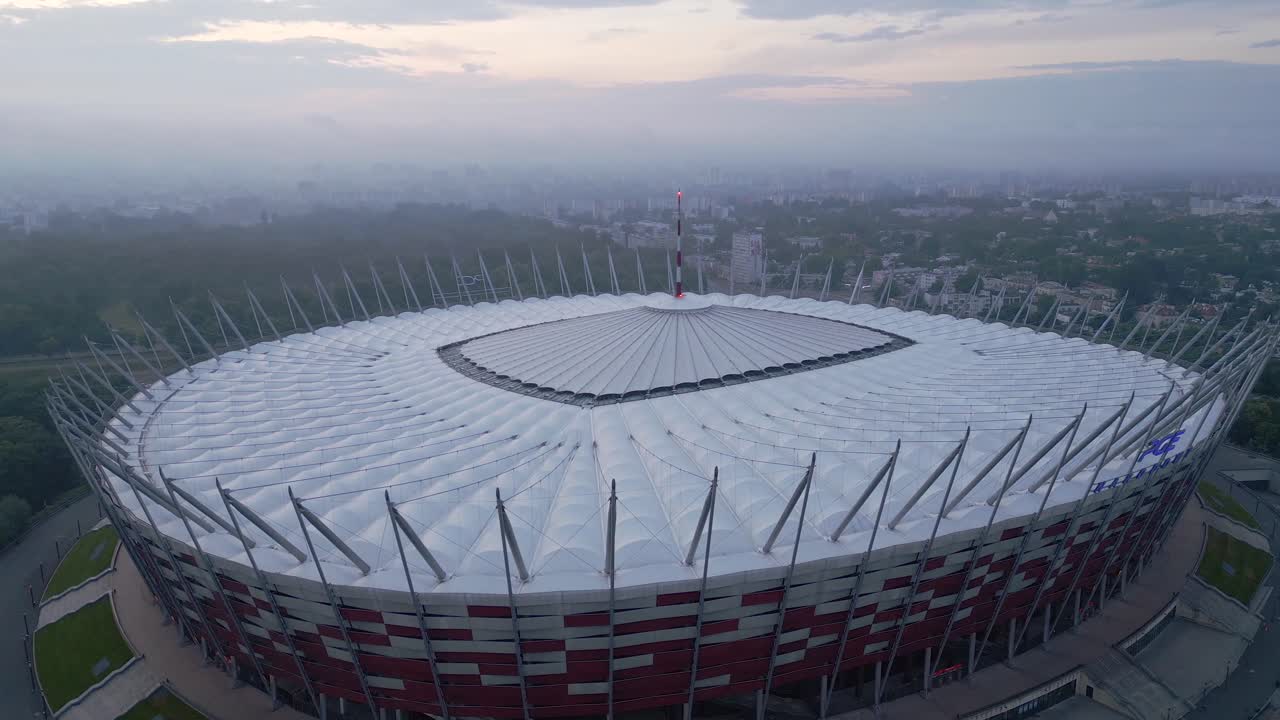 Aerial shot of the Warsaw national football stadium before the match.