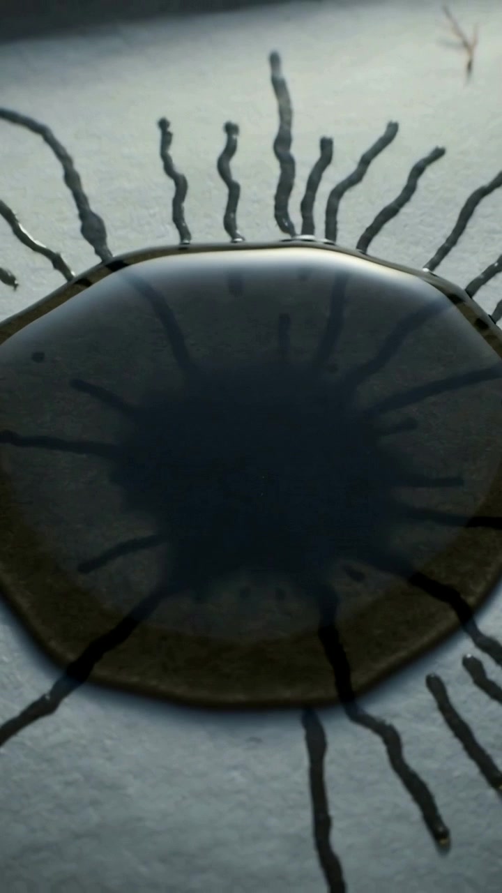 Vertical video: Placing ink drop causing spreading, wicking across textured paper, forming spokes