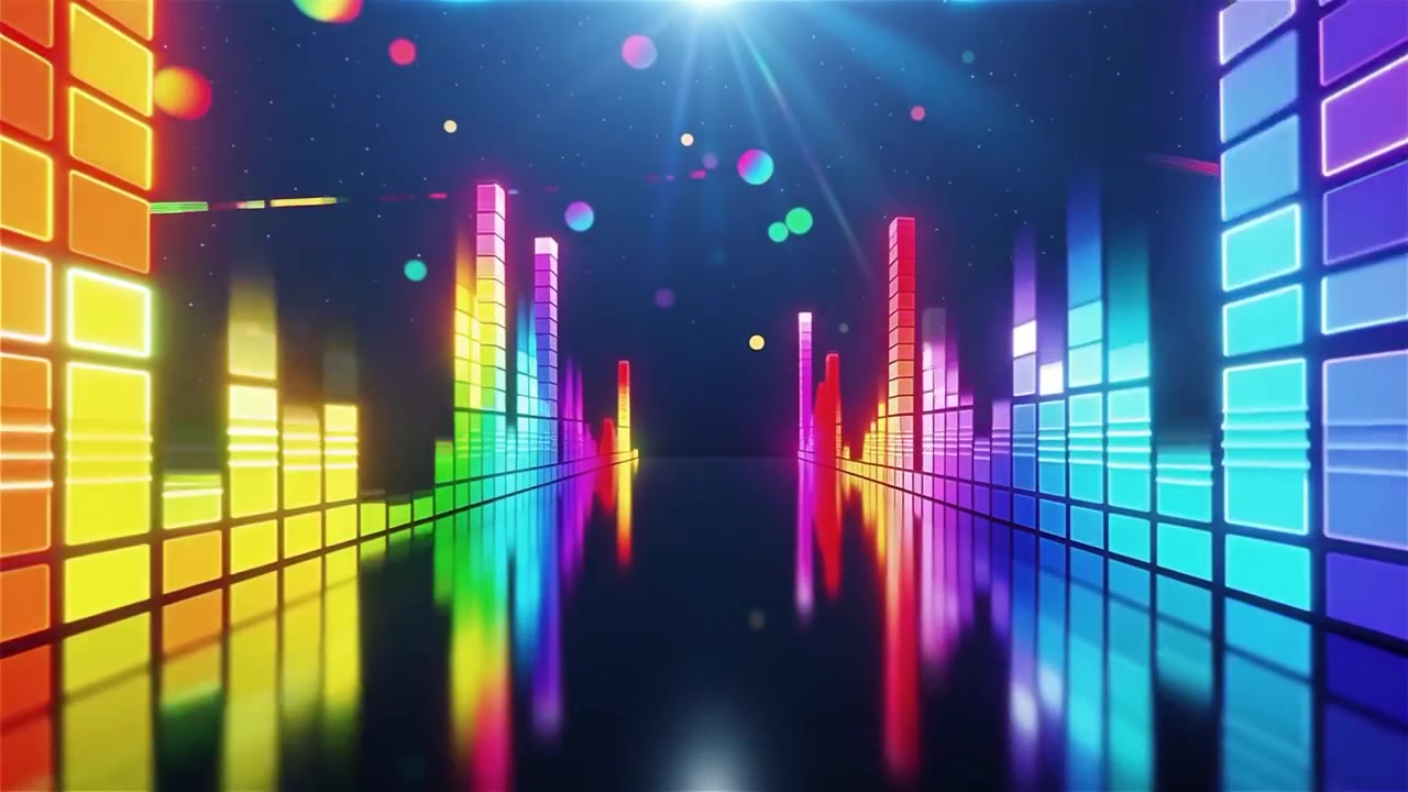 Futuristisk regnbuefarvet neon musik equalizer visualisering baggrund.