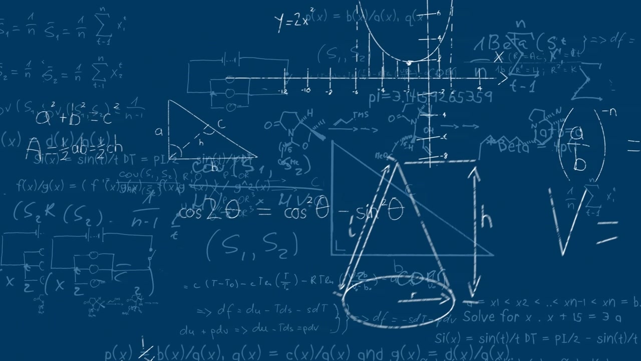 Animation of math formulas on blue background