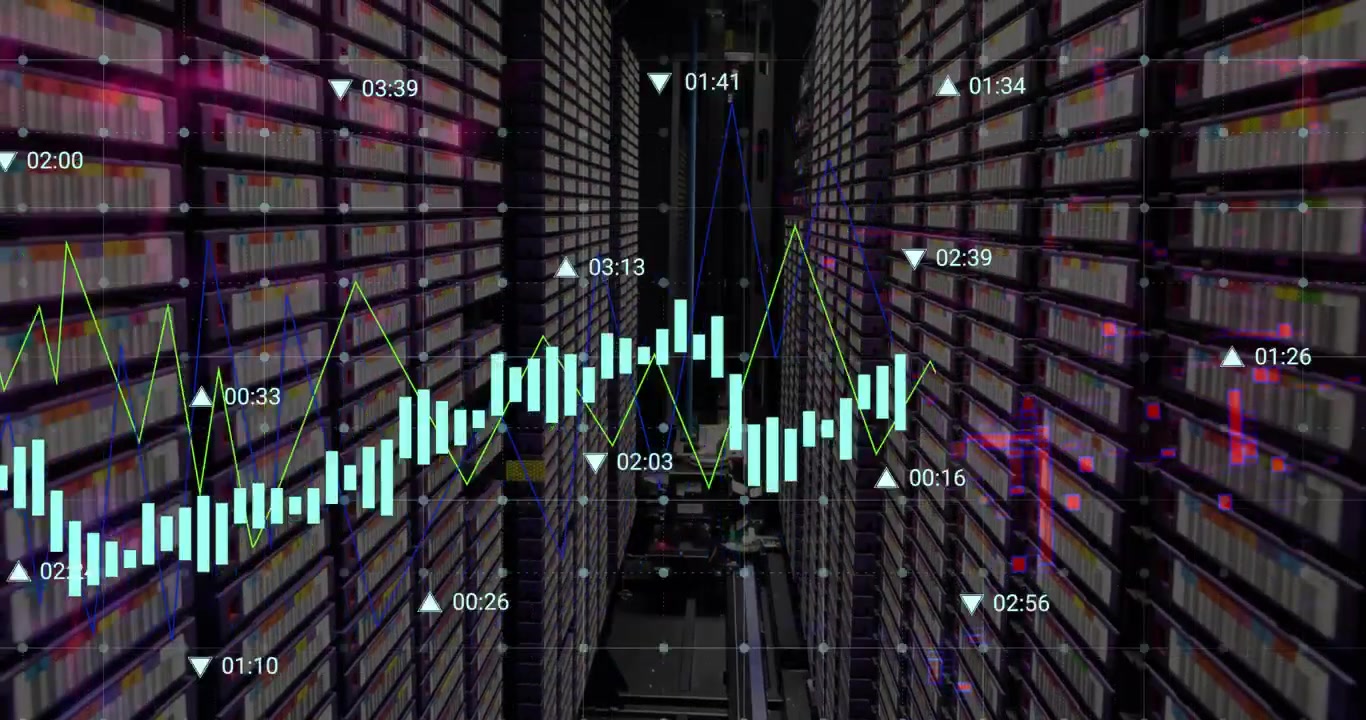 Animazione dell'elaborazione di dati digitali su server di computer