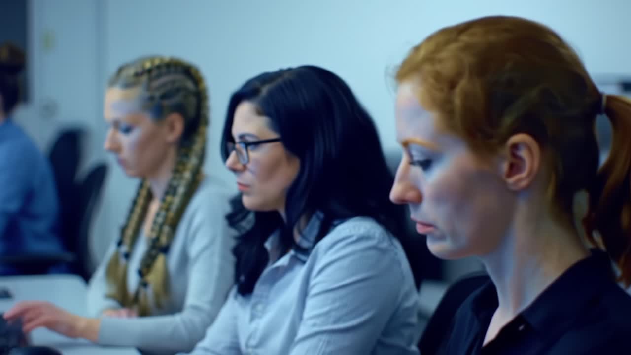 Focused Individuals Engaged in a Collaborative Task in a Modern Work Environment, Highlighting Diverse Styles and Concentration Levels Among Team Members