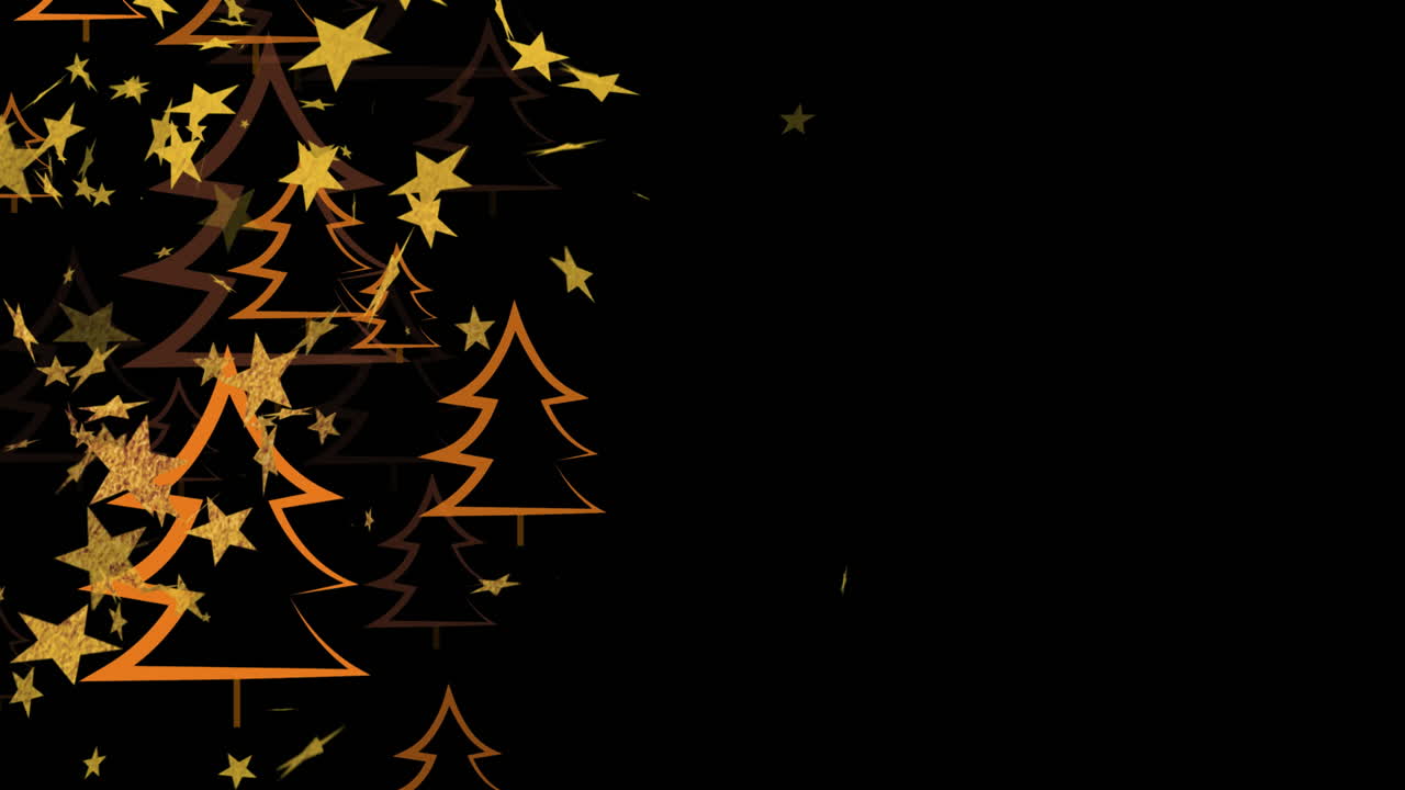 animación de estrellas cayendo sobre abetos en fondo negro en navidad