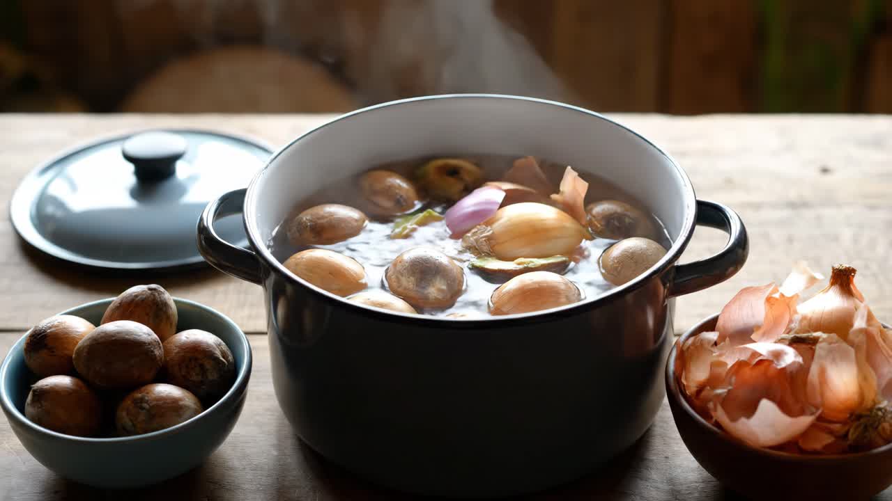 Cooking onions and onion skins for natural dyeing