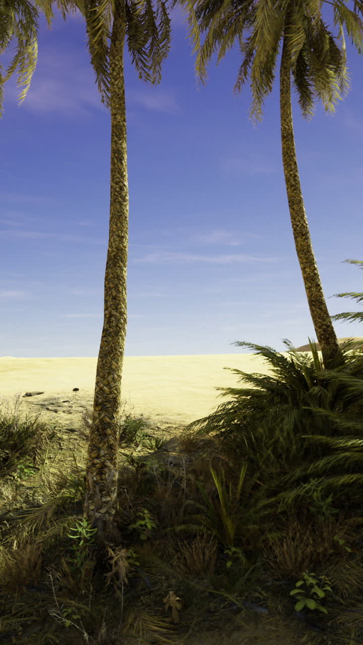 Serene tropical oasis surrounded by elegant palm trees at sunset