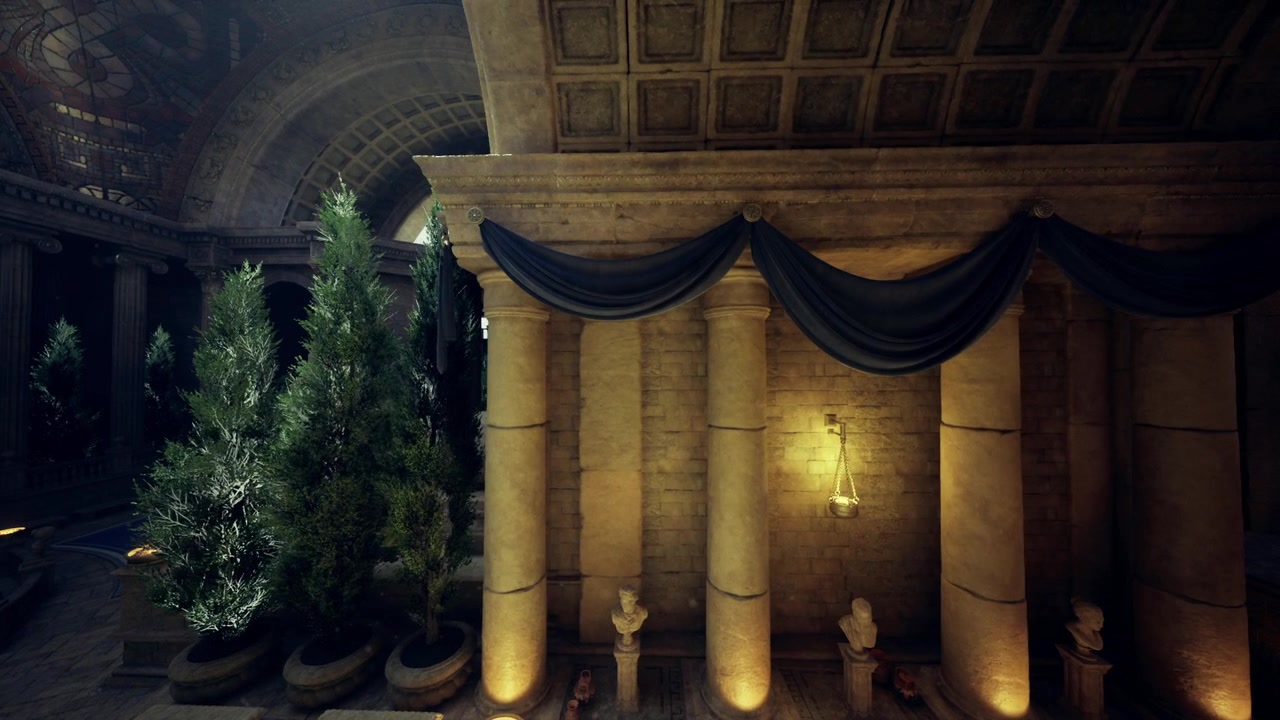 Ingresso di una cappella storica adornato con illuminazione soffusa e composizioni floreali.