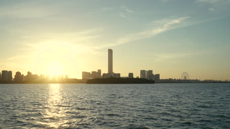 sunrise with cbd buildings, in suzhou, china.