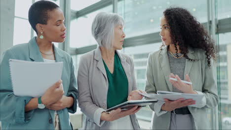 tablet, feedback and teamwork with business people