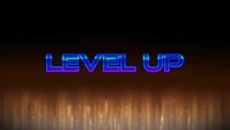animation of digital level up text with illuminated lights against black background