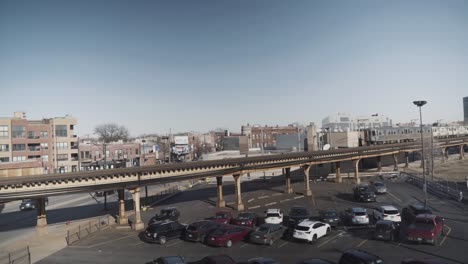 Wide-shot-of-train-passing-by-Chicago