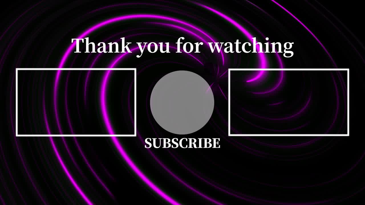 Schermata finale con vortice neon e grafica in movimento