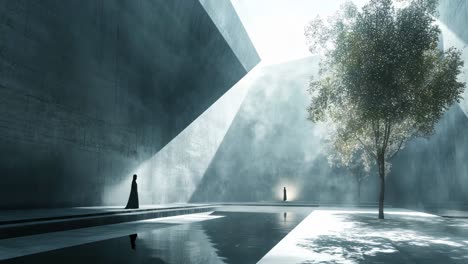 modern architectural interior with a woman
