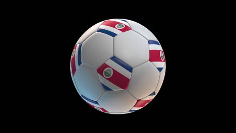 soccer ball with flag costa rica, on black background loop alpha. 3d rendering