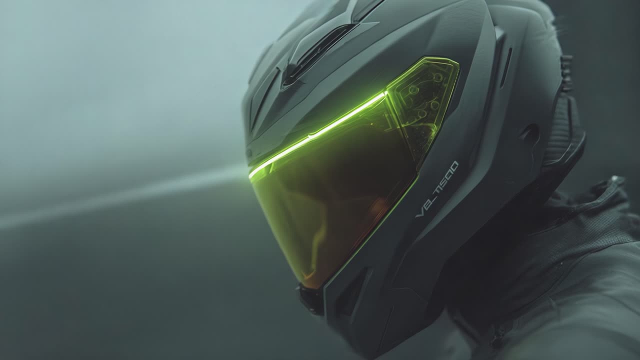 Exploring the Excitement of Riding: A Close-Up of a Modern Motorcycle Helmet with Vibrant LED Accents Finely Crafted for Safety and Style