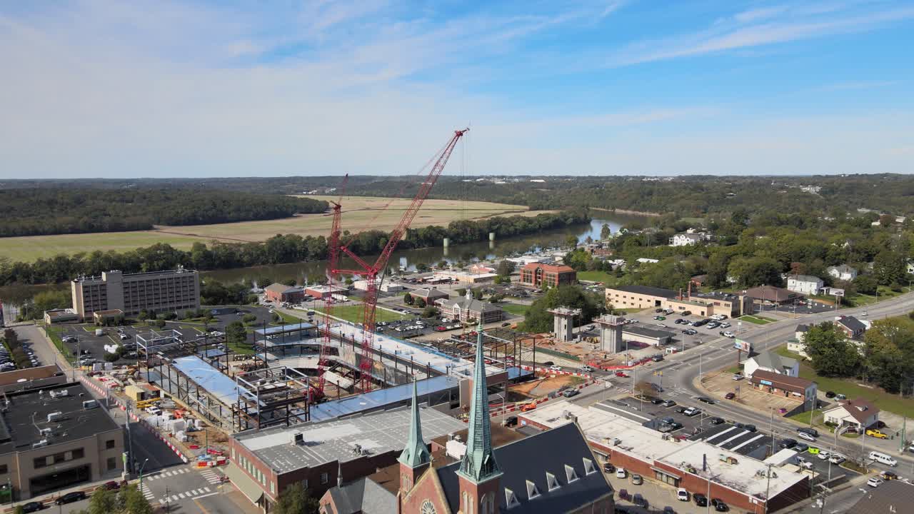 Event Center Being Built Next To First Presbyterian Church In Clarksville, Tennessee With Cumberland River In Background